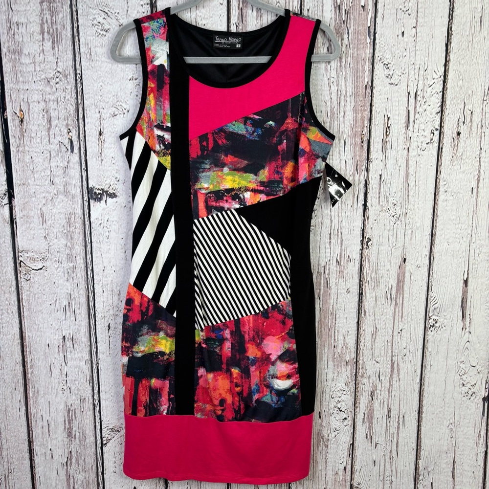 🏷️NWT Tango Mango Dress Size Small Sheath Sleeveless Multicolor & Pattern Lined